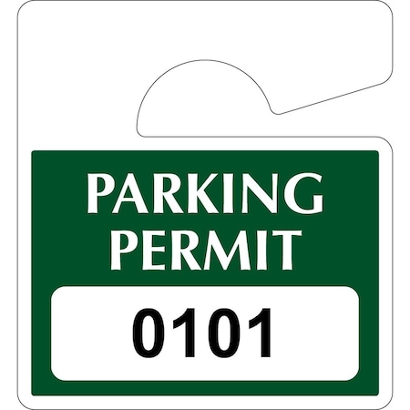 Lustre-Cal Heavy Duty Hanging Parking Permit Green 3in x 2.75in  55mil Plastic Serialized 101-150, 50PK 253812551G0101